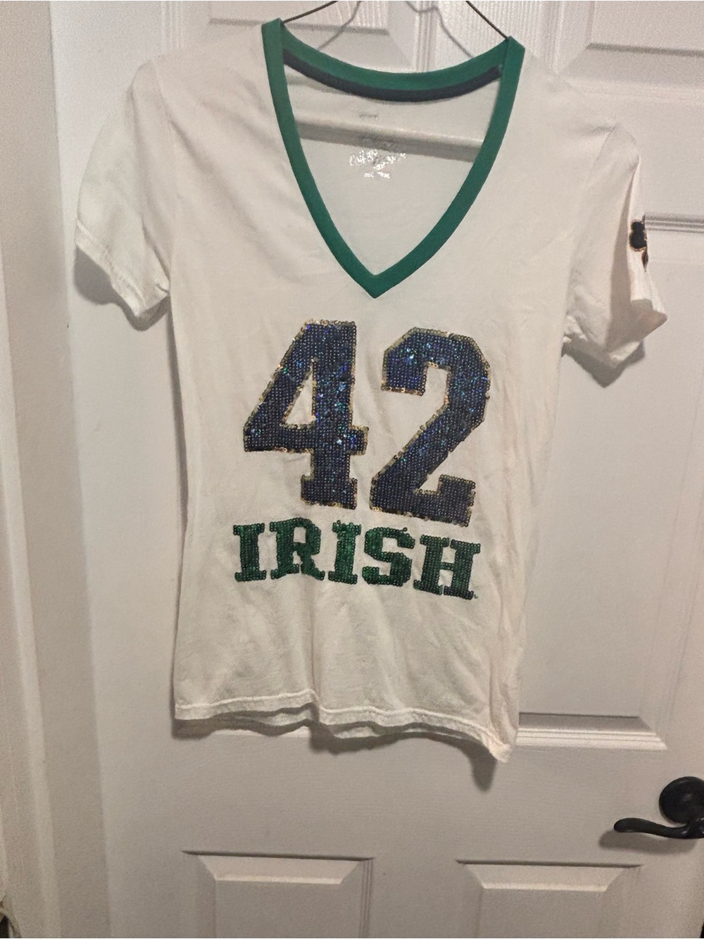 Women's White '42 Irish' V-Neck Short Sleeve Tee
